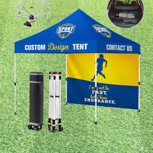 10&#39; x 10&#39; Heavy Duty Pop-Up Canopy Tent with Full Back Wall, Custom Dye Sublimation Printing for Events, Trade Shows, Outdoor Promotion