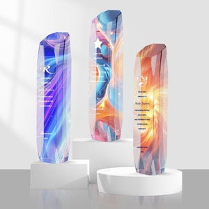 Custom Crystal Award, Colorful Crystal Obelisk Award, Elegant Trophy for Recognition, Achievements, or Bulk Orders, Sand Etch
