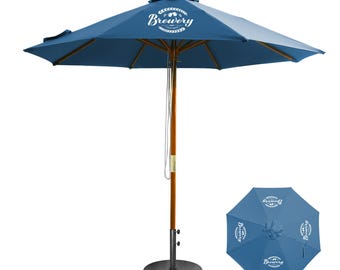 Custom 9' Wooden Patio Umbrella: Personalized Outdoor Shade