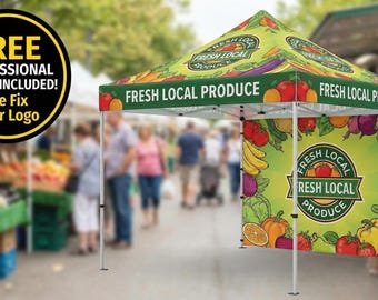Custom Farmers Market Tent & Table Cover Set | 10x10 Branded Event Canopy | Professional Vendor Kit | Personalized Table Throw | Waterproof