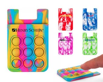 Custom Logo Silicone Phone Wallet Bulk Branded Fiddle Popper Pop It Card Holder Personalized Business Swag Tech Gift 250, 500, 1000, 2500