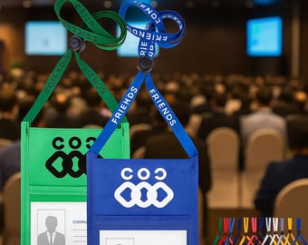 Custom Double Window ID Badge Holder with Lanyard: Event & Work Credentials