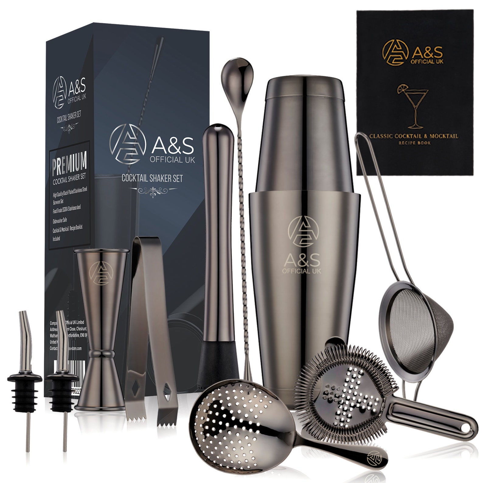 A&S UK Premium Cocktail Shaker Set Set of 12 Black Plated Etsy