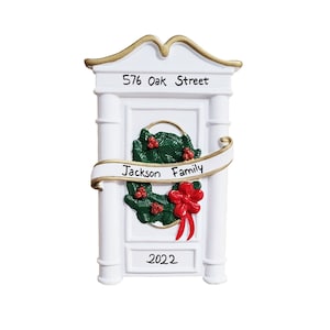 Personalized Door Ornament - White Door with Christmas Wreath- First Apartment - New Home - Personalized Ornament - Hand Personalized 2023