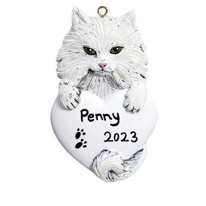 Personalized Persian Cat Ornament, Christmas cat ornament, Custom White Persian Cat with Heart Ornament, Cat Shaped Xmas Tree Gift 2025