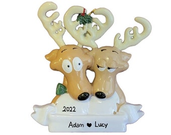 Adorno navideño personalizado de pareja de renos: nuestro primer adorno navideño personalizado