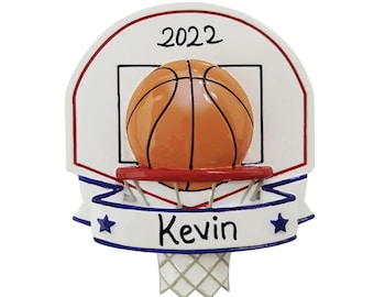 Ornamento da basket personalizzato, tabellone e palla da basket, ornamento sportivo, ornamenti natalizi personalizzati 2023, sport e hobby
