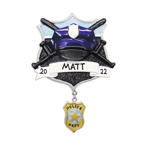 Personalized Policeman Ornament 2023, Police Christmas Ornament, Police Officer, Cop, Police Hat And Shield Peaked Cap and Police Badge