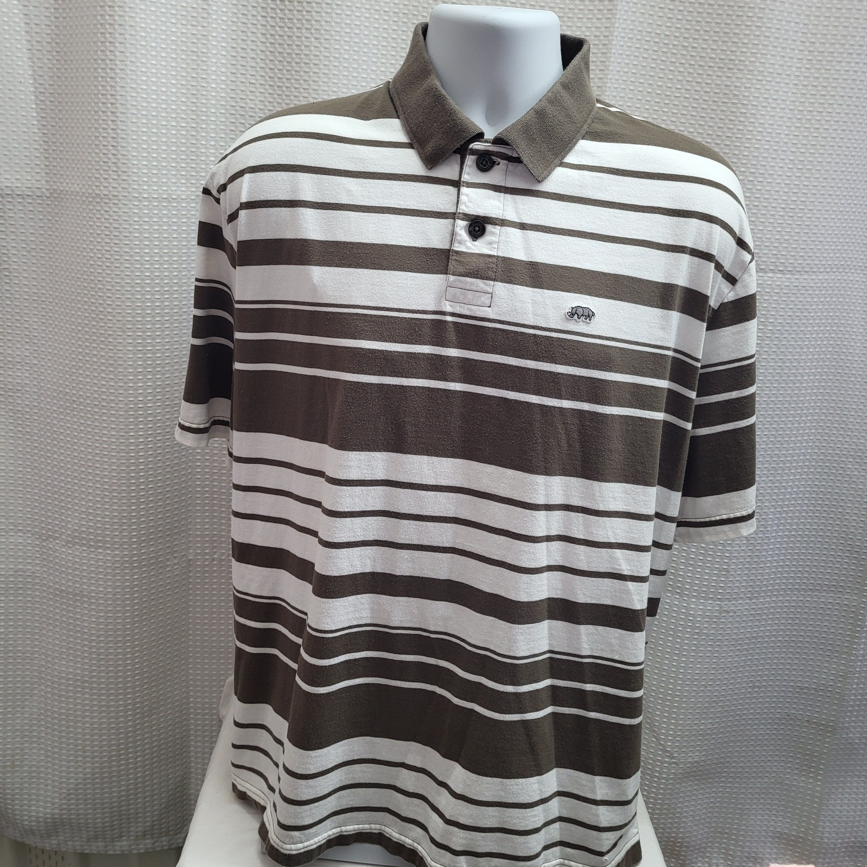 Vintage Y2K Ecko Unltd Men's 2-XL White Brown Striped Polo Vintage Y2K Ecko Unltd Men's 2-XL White Brown Striped Polo
