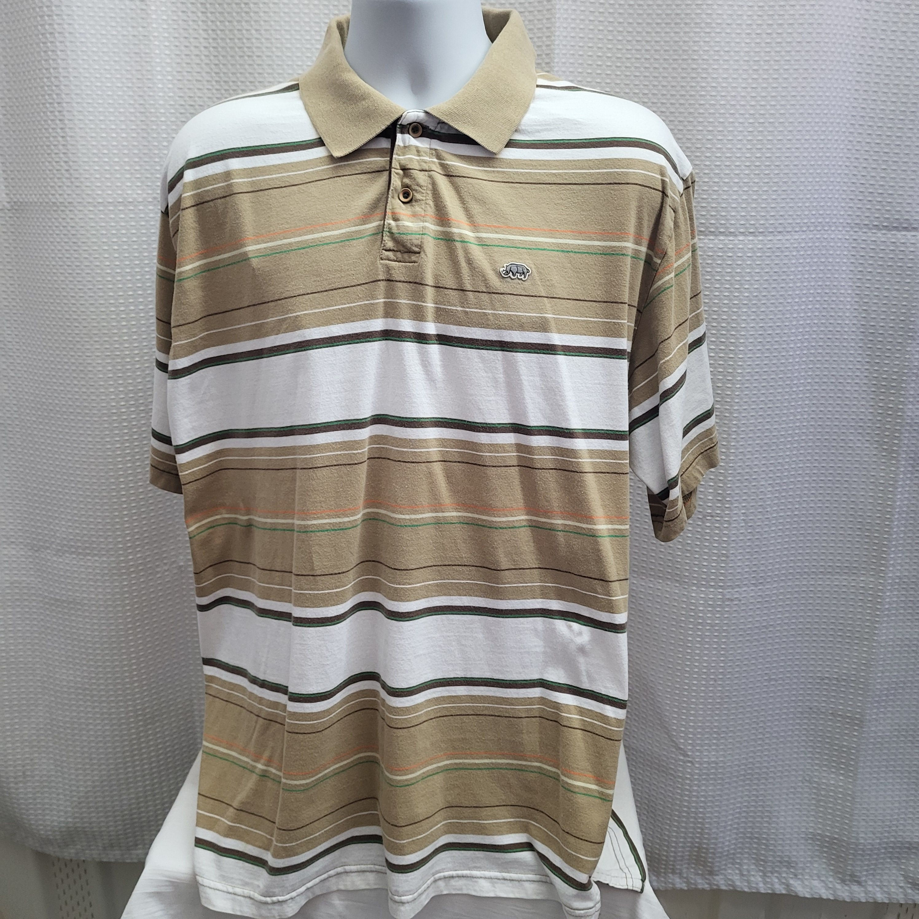 Vintage Y2K Ecko Unltd Mens 3 XL White Tan Striped Polo Short Sleeve Button up Shirt Etsy
