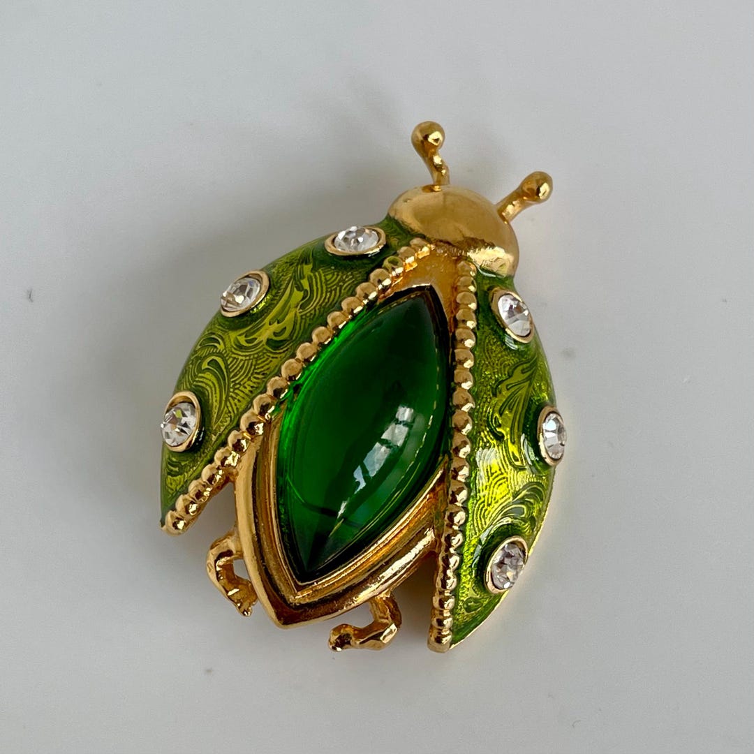 Rare Vintage 1980s Christian Dior Ladybird Brooch - Green Poured Glass ...