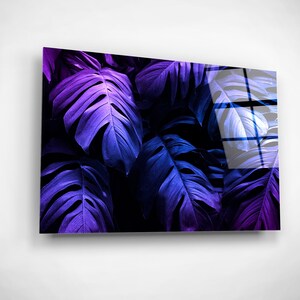 Monstera Leaf Print On Glass, Colorful Jungle Painting, Abstract Greenery Wall Art, Tropical Living Room Decor