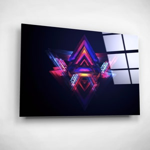 Arte de pared cibernético de neón, impresión futurista sobre vidrio, arte digital abstracto, decoración de sala de juegos ciberpunk, decoración de club moderno