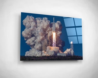 NASA Rocket Launch Wall Art, Space Lover Gift Idea, Glass Cosmic Boys Bedroom Decor, Gift For Son, Engineering Gifts