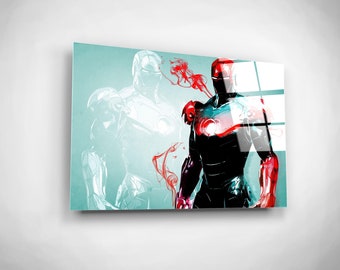 Arte de pared de vidrio de Iron Man, decoración moderna para cuevas masculinas, superhéroe de los Vengadores