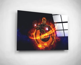 Arte de pared de vidrio templado de Iron Man, decoración de la película Avengers