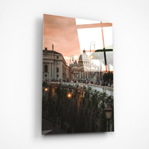 Roman Vatican City Wall Art, Architectural Photography, Glass Panoramic Bedroom Decor, Ancient Italian Architecture