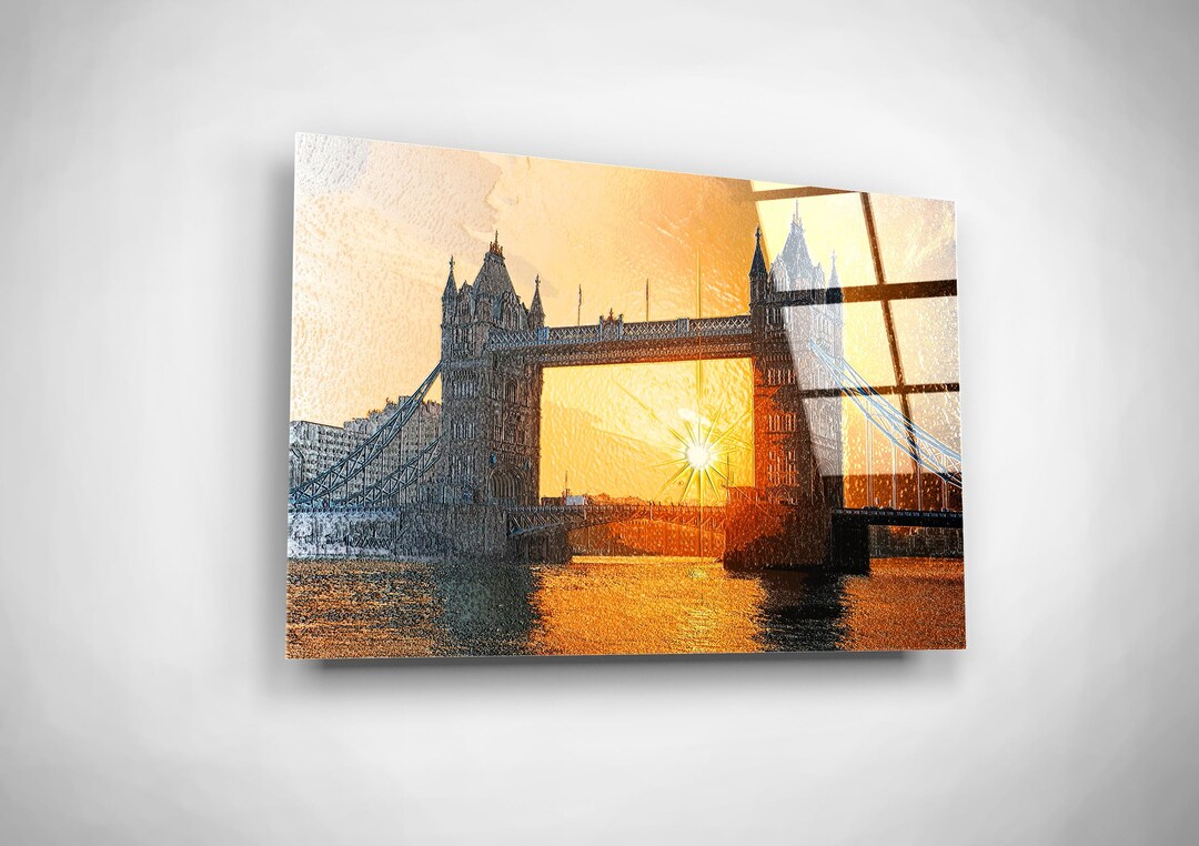 London Painting, Tower Bridge Wall Art, Sunset Glass Print, United
