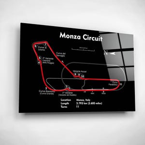 Muurkunst circuit Monza – poster circuit Grand Prix Italië, canvas van gehard glas, cadeau motorsportfans, formule racen