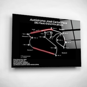 Interlagos Circuit Wall Art – Grand Prix-racebaanposter van Sao Paulo, Brazilië, poster van gehard glas, cadeau voor motorsportfans, Formula Racing Art