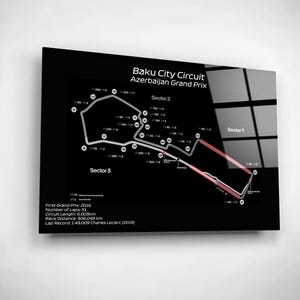 Baku City Circuit Wall Art - Azerbeidzjan Grand Prix-trackposter, canvas van gehard glas, cadeau voor motorsportfans, formule racen muurkunst