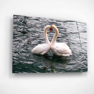 Swans In Lake Painting, Glass Wall Art, Romantic Anniversary Gift, Engagement Gift, Couples Bedroom Decor