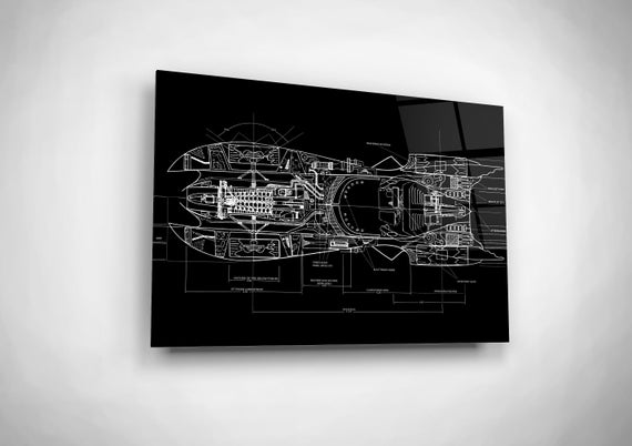 Blueprint Batmobile Glass Wall Art, Amazing Poster without frame, Personal Gift for Husband, Brother, Dad, Son, Nephew, Friend