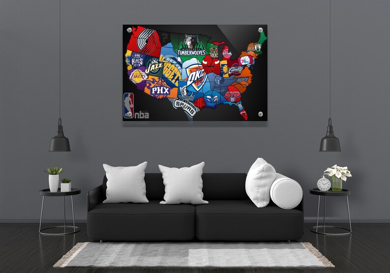Basketball Teams Wall Art World Map Print Basketball Player Etsy