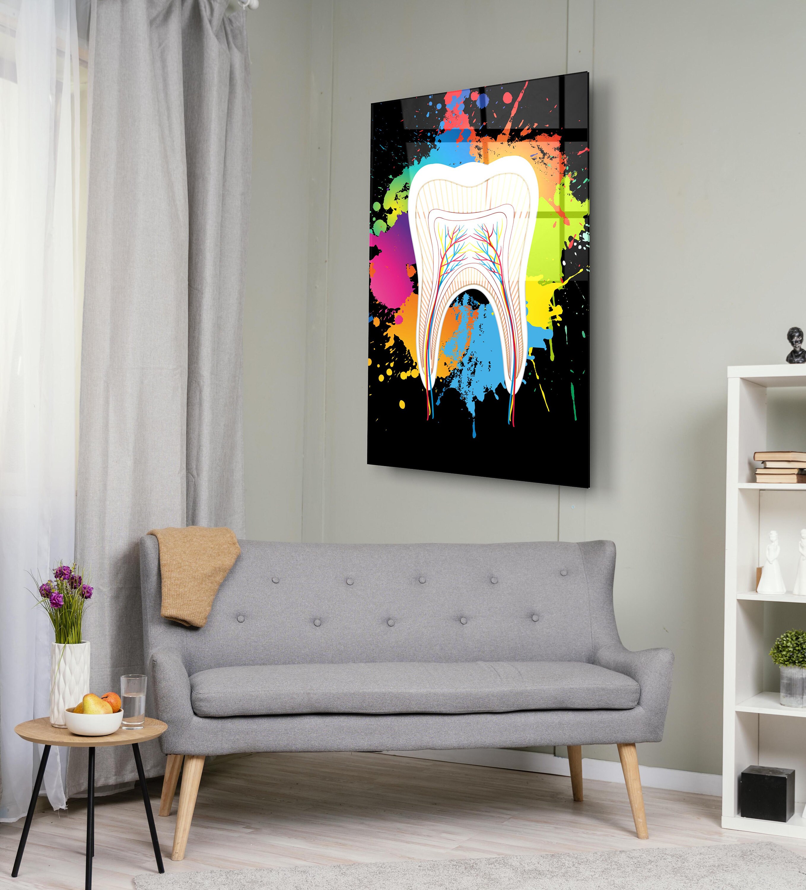Colorful Tooth Wall Art, Dentist Gift Idea, Glass Childrens Dentistry
