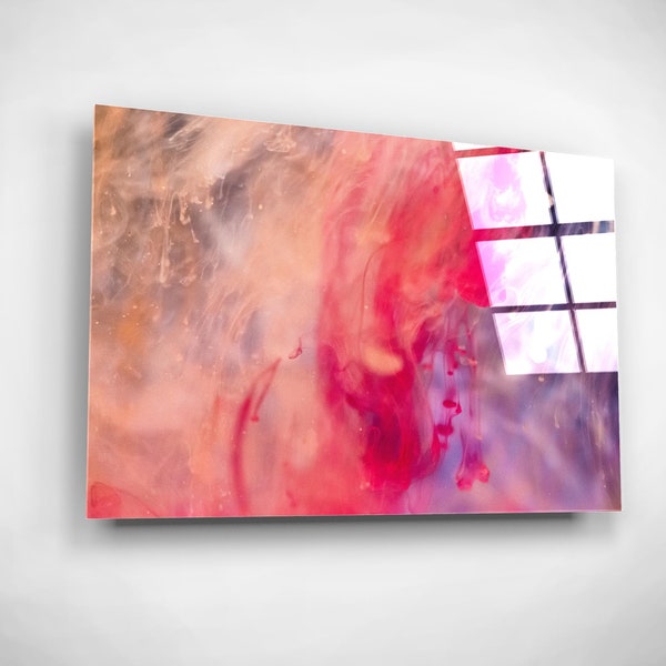 Arte de flujo rosa, fotografía abstracta de humo, arte abstracto de pared de vidrio, decoración de salón de belleza, regalo de diseñador, decoración de habitaciones