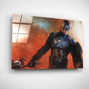 Captain America Painting, Avengers Endgame Print, Glass Boys Bedroom Decor, Movie Scene Wall Art, Marvels Gifts For Men