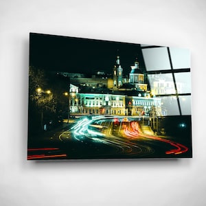 Skyline Print, Night City Landscape Glass Wall Art, Urban Photography, Cityscape Art, Office Decor, New Apartment Gift