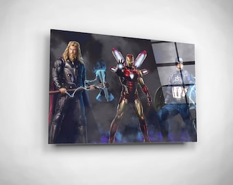 Arte de pared de vidrio de la película Avengers, Iron Man, Thor, Capitán América
