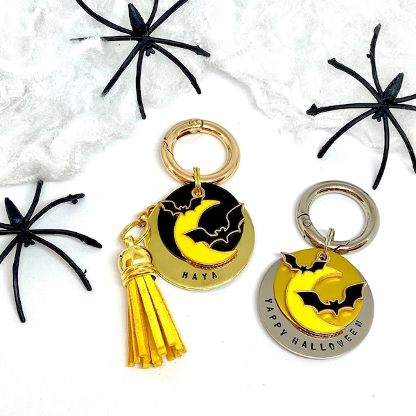 Customised ‘Bat out of Hell’  Brass Pet ID Tag/Dog ID Tag/Cat ID Tag/Keyring/Halloween/Bat/Moon