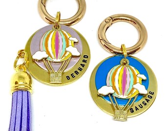 Dog ID tag, Pet ID tag-Dog tag, Pet name tag, Keyring, Hand stamped, Engraved, Personalised, Gift for dog, Hot air balloon, Balloon,