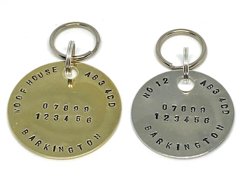 Customised spare dog ID disc, Dog tag, pet ID tag, dog name tag, dog ID tag keyring, brass, nickel, personalised, hand stamped, gift for dog