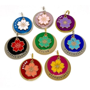 Dog ID tag, Pet ID tag-Dog tag,Pet name tag, Keyring, Hand stamped, Engraved,Personalised, Gift for pet,Flower dog tag,Sakura,Cherry blossom