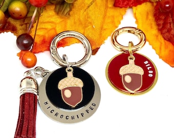 Dog ID tag, Pet ID tag-Dog tag, Pet name tag, Keyring, Hand stamped, Engraved, Personalised, Gift for dog, Acorn, Nut, Autumn, Fall