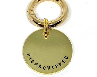 Dog tag, pet ID tag, dog name tag, dog ID tag keyring, brass, personalised, hand stamped, gift for dog lover, disc, round dog tag