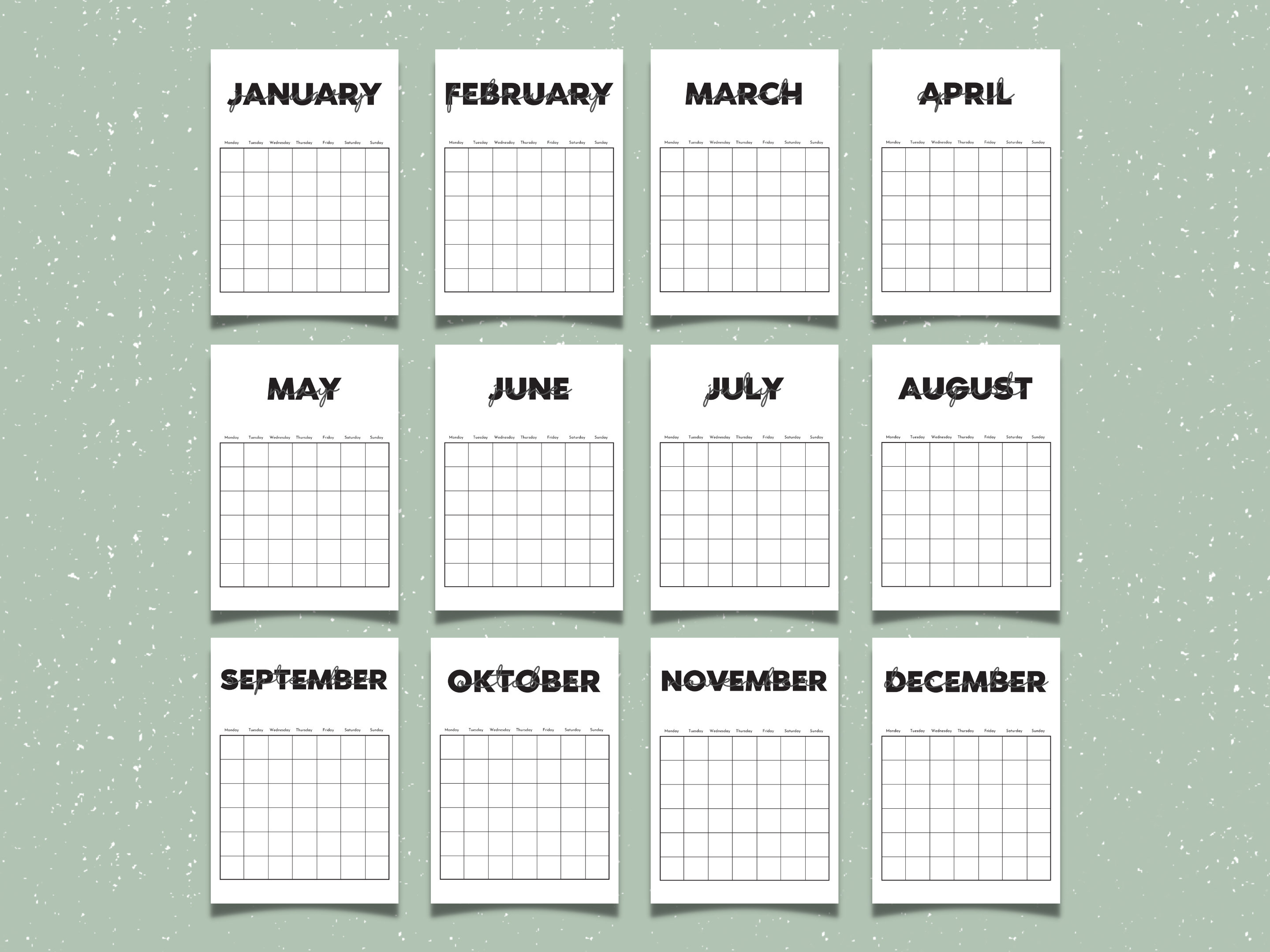 Calendario Imprimible Mensual En Blanco Calendario Imprimible Etsy