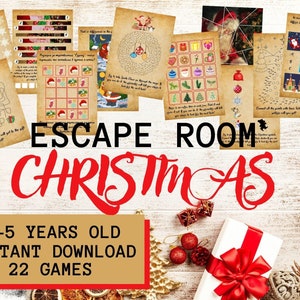 Christmas printable 22 cards games for kids 3-5 years old - printable escape room kit