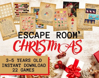 Christmas printable 22 cards games for kids 3-5 years old - printable escape room kit