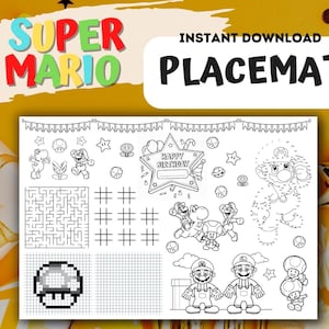 Super mario placemat for coloring, super mario birthday, mario party ideas