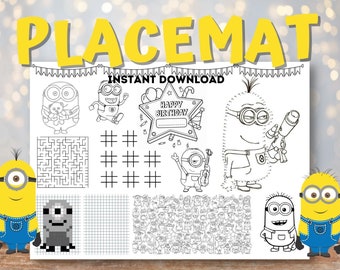 Minions coloring page, minions placemat, minions birthday