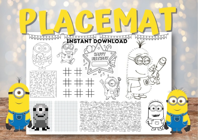 Minions Coloring Page, Minions Placemat, Minions Birthday - Etsy