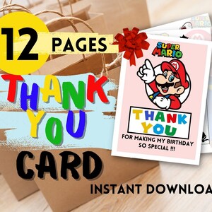 Super Mario, Dankeskarte, Favor Tags, Mario Geburtstag, Mario Gastgeschenke