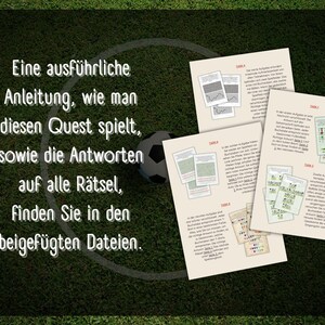 May include: A close-up of a set of instructions for a quest game. The instructions are printed on cream-colored paper with black text. The text states that a detailed guide and answers to all the riddles can be found in the attached files.