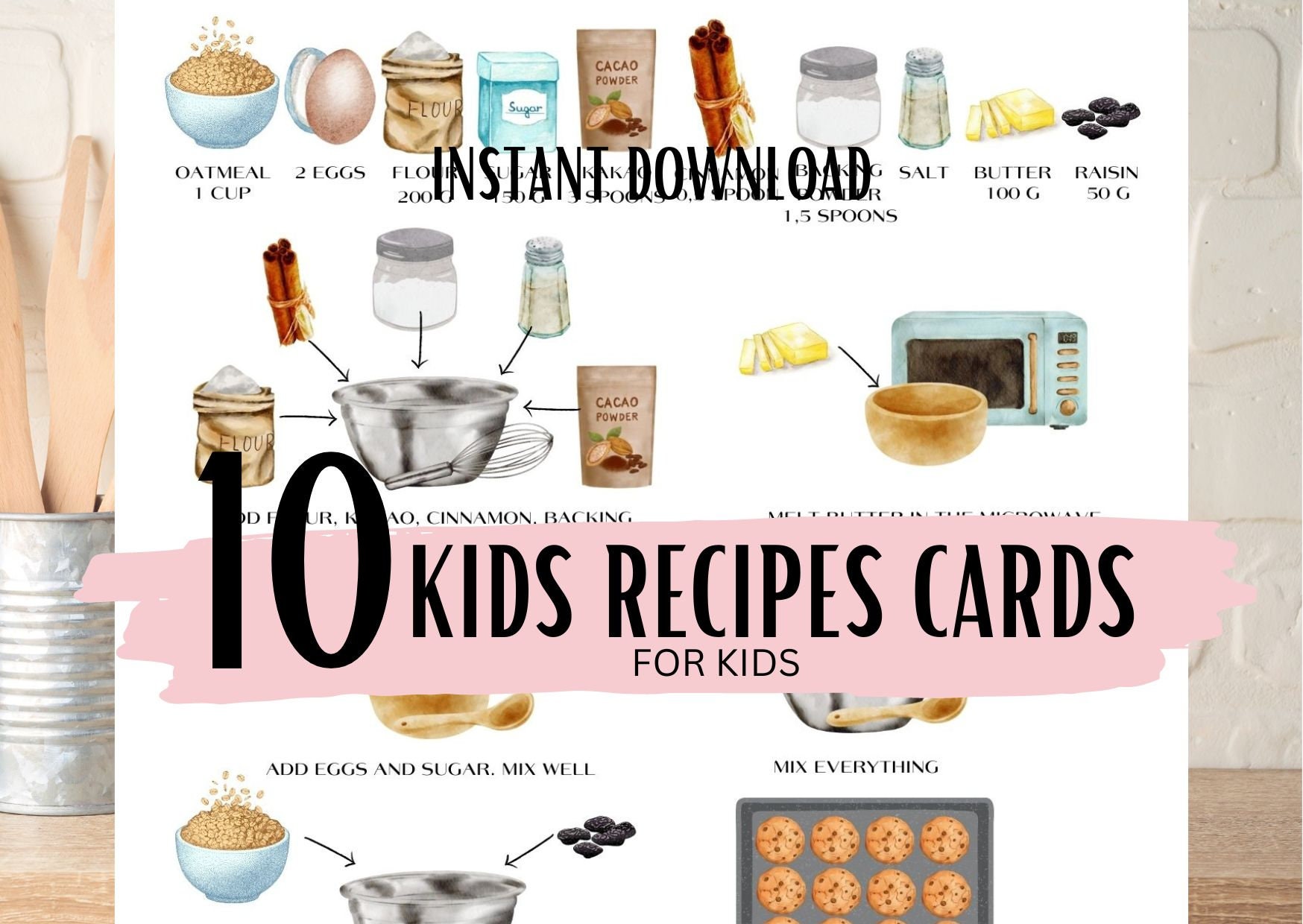 10 Recipes Kids Cards, Recipe Cards, Recipe Cards Printable, Cookbook ...