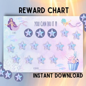 Reward chart,  Reward chart for kids, Reward chart for girl, Preschool, Mermaid