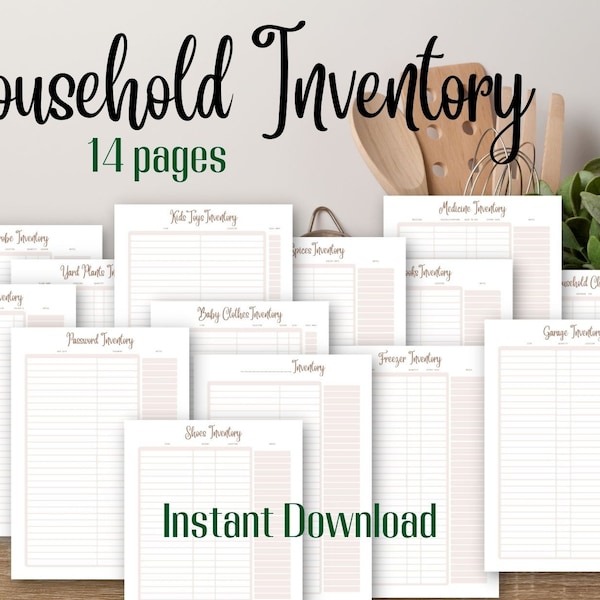 Inventory template, household planner, household management,  inventory tracker